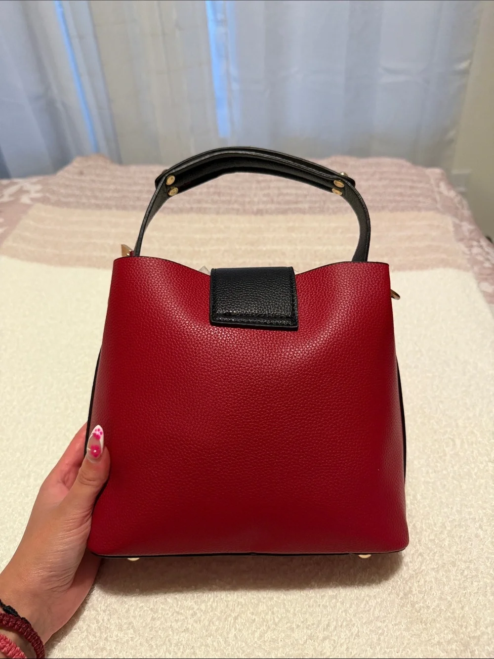 Structured Red and Black Top-Handle Crossbody bag — Modern Everyday Elegance
